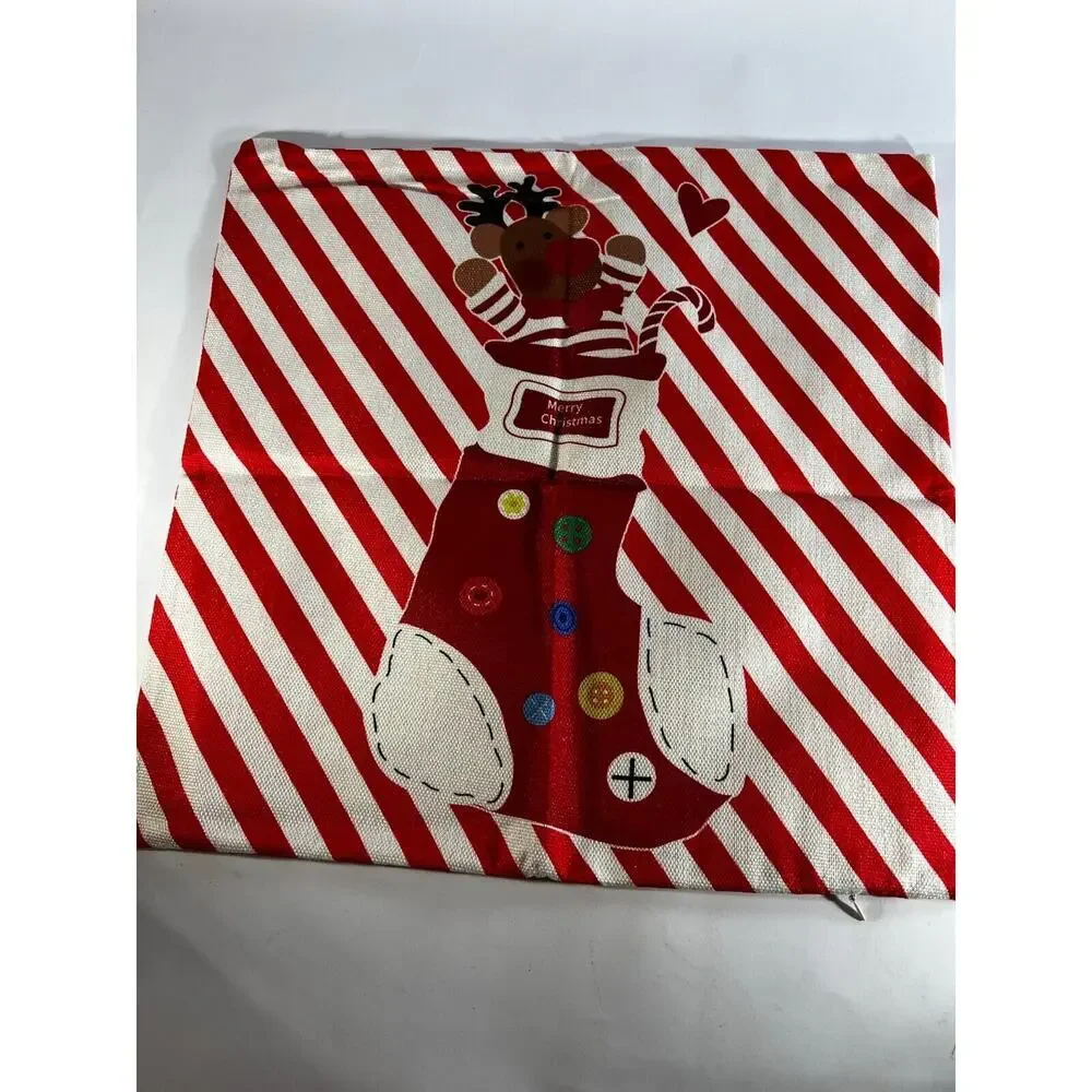 Christmas Pillow Cover Zipper Canvas Fabric Holiday Square Stocking Moose New